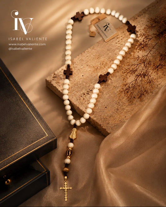 Rosario madera con cruz de acero